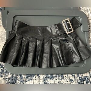 Black Pleated Leather Skirt